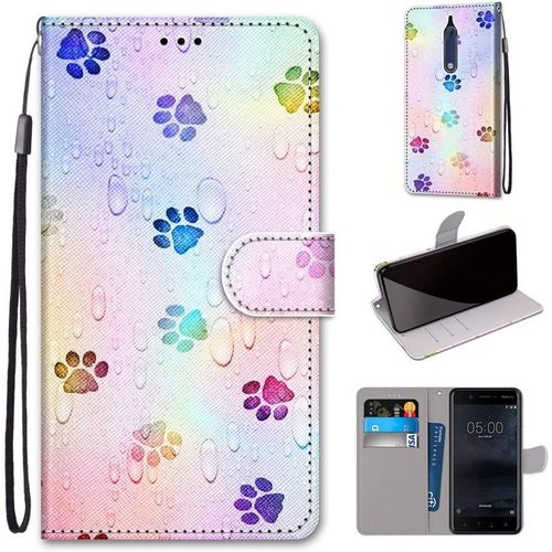 Etui En Pu Cuir Coque Pour Nokia 5 Flip Folio Housse Magnétique Empreinte De Couleur Étui A Rabat Portefeuille Antichoc Porte Carte Housse Flip Stand Case Protective Nokia 5 5.2-Pouces
