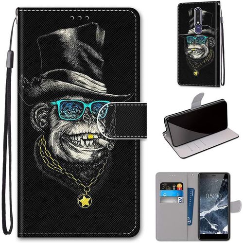 Etui En Pu 360 Protection Full Cuir Pour Nokia 3.1 Plus 6.0"" Coque Flip Case Housse À Rabat Portefeuille Étui Et Silicone Interne Cover Anti Choc Poche Motif Singe Riche Protection Bumper
