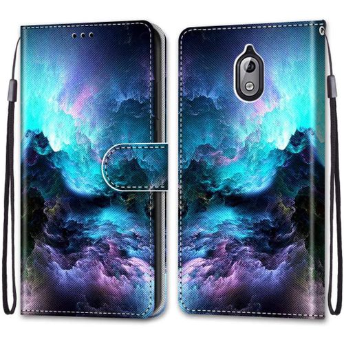 Etui En Pu 360 Protection Full Cuir Pour Nokia 3.1 Coque Flip Case Housse À Rabat Portefeuille Étui Et Silicone Interne Cover Anti Choc Poche Motif Nuage Coloré Protection Bumper