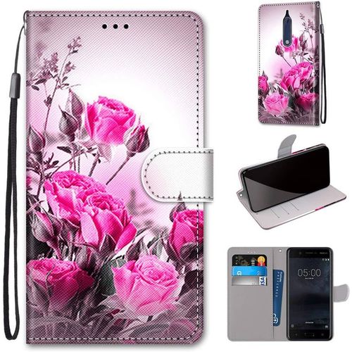 Etui En Pu Cuir Coque Pour Nokia 5 Flip Folio Housse Magnétique Bouquet De Roses Étui A Rabat Portefeuille Antichoc Porte Carte Housse Flip Stand Case Protective Cover Nokia 5 5.2-Pouces