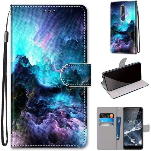 Etui En Pu 360 Protection Full Cuir Pour Nokia 3.1 Plus 6.0"" Coque Flip Case Housse À Rabat Portefeuille Étui Et Silicone Interne Cover Anti Choc Poche Motif Nuage Coloré Protection Bumper