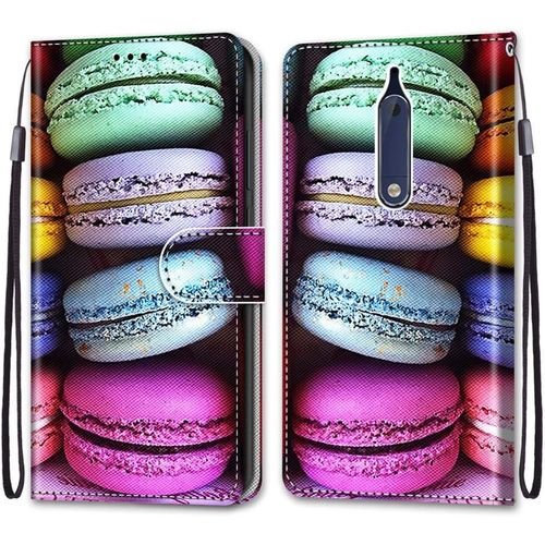 Etui En Pu 360 Protection Full Cuir Pour Nokia 5 5.2"" Coque Flip Case Housse À Rabat Portefeuille Étui Et Silicone Interne Cover Anti Choc Poche Motif Biscuits Colorés Protection Bumper