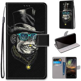 Etui En Pu 360 Protection Full Cuir Pour Nokia 6.1 Nokia 6 2018 Coque Flip Case Housse À Rabat Portefeuille Étui Et Silicone Interne Cover Anti Choc Poche Motif Singe Riche Protection Bumper