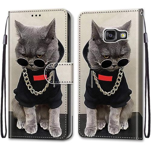 Etui En Pu Cuir Coque Pour Samsung A310 Flip Housse Magnétique Collier Chat Étui A Rabat Portefeuille Antichoc Porte Carte Housse Flip Stand Case Protective Pour Samsung Galaxy A3 2016/A310