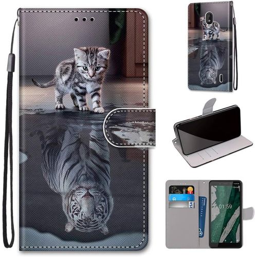 Housse À Rabat Portefeuille Pour Nokia 1 Plus,Coque En Cuir Pu Pour Nokia 1 Plus 5.45"",Etui De Protection Motif Avec Fonction Support Magnétique Portables Case Pour Nokia 1 Plus 5.45"",Chat Tigre