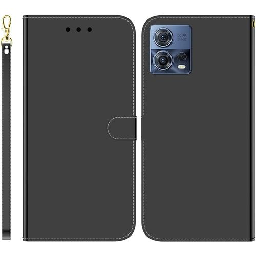 Funda Para Motorola Moto S30 Pro/Edge 30 Fusion Pu Cuero Folio Cartera Carcasa Ranuras Para Tarjetas Soporte Plegable Cierre Magnetico Imitación Espejo Flip Billetera Case Moto S30 Pro,Negro
