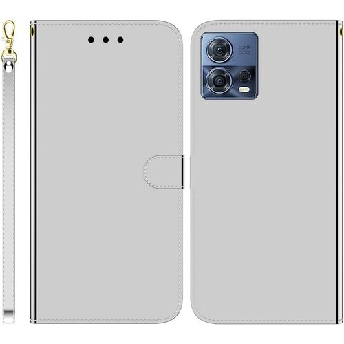 Funda Para Motorola Moto S30 Pro/Edge 30 Fusion Imitación Espejo Pu Cuero Case Cierre Magnetico Flip Billetera Carcasa Con Ranuras Para Tarjetas Y Soporte Plegable Cover Funda Para Moto S30 Pro,Plata