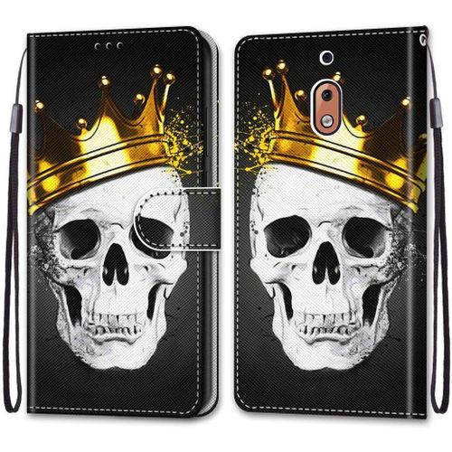 Housse À Rabat Portefeuille Pour Nokia 2.1,Coque En Cuir Pu Pour Nokia 2.1 5.5"",Etui Protection Motif Avec Fonction Support Magnétique Portables Case Pour Samsung J8,Crâne Couronne