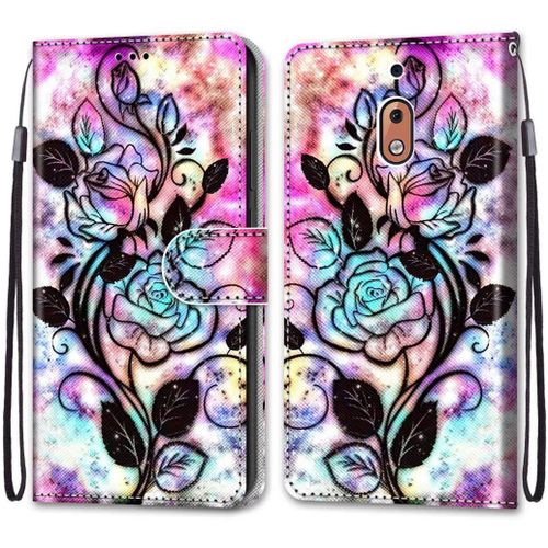 Housse À Rabat Portefeuille Pour Nokia 2.1,Coque En Cuir Pu Pour Nokia 2.1 5.5"",Etui Protection Motif Avec Fonction Support Magnétique Portables Case Pour Samsung J8,Fleurs Creuses
