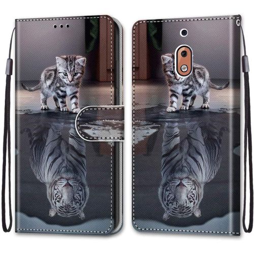 Housse À Rabat Portefeuille Pour Nokia 2.1,Coque En Cuir Pu Pour Nokia 2.1 5.5"",Etui De Protection Motif Avec Fonction Support Magnétique Portables Case Pour Samsung J8,Chat Tigre
