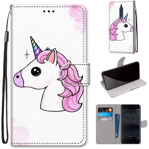 Housse À Rabat Portefeuille Pour Nokia 5,Coque En Cuir Pu Pour Nokia 5,Etui De Protection Motif Avec Fonction Support Magnétique Portables Case Pour Nokia 5 2017 Release 5.2-Pouces,Licorne