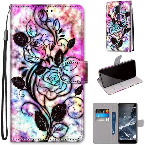 Housse À Rabat Portefeuille Pour Nokia 3.1 Plus,Coque En Cuir Pu Pour Nokia 3.1 Plus,Etui De Protection Motif Avec Fonction Support Magnétique Portables Case Pour Nokia 3.1 Plus 6.0"",Fleurs Creuses