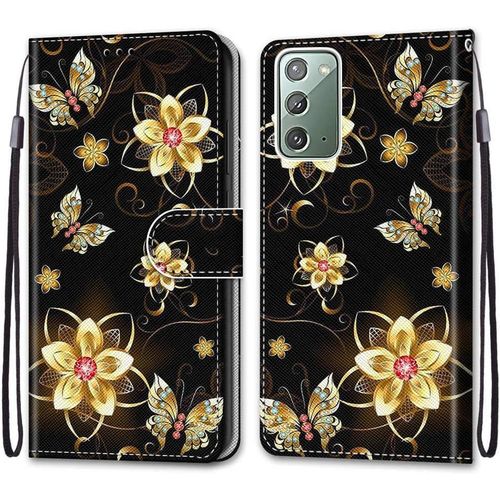 Etui En Pu Cuir Coque Pour Samsung Galaxy Note20 Flip Folio Housse Magnétique Papillon D'or Étui A Rabat Portefeuille Antichoc Porte Carte Housse Case Protective Cover Samsung Note20