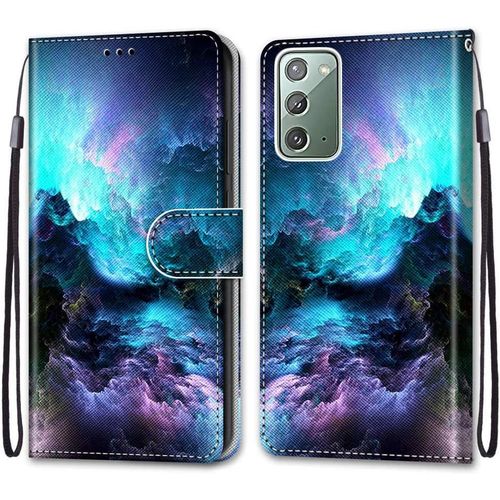Etui En Pu Protection Full Cuir Pour Samsung Galaxy Note20 Coque Flip Case Housse À Rabat Portefeuille Étui Et Silicone Interne Cover Anti Choc Poche Motif Nuage Coloré Protection Bumper