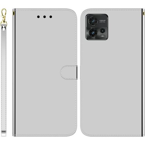Funda Para Motorola Moto G72 Imitación Espejo Pu Cuero Case Cierre Magnetico Flip Billetera Carcasa Con Ranuras Para Tarjetas Y Soporte Plegable Cover Funda Para Motorola Moto G72,Plata