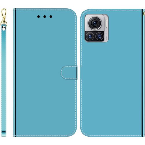 Funda Para Motorola Moto Edge 30 Ultra Premium Pu Cuero Billetera Case Imitación Espejo Desgin Con Ranuras Para Tarjetas Soporte Plegable Cierre Magnetico Flip Carcasa Motorola Moto X30 Pro,Azul