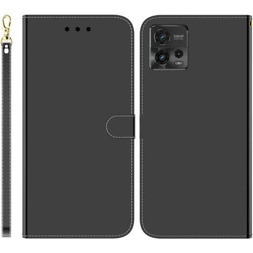Funda Para Motorola Moto G72 Pu Cuero Folio Cartera Carcasa Ranuras Para Tarjetas Soporte Plegable Cierre Magnetico Imitación Espejo Flip Billetera Case Para Motorola Moto G72,Negro