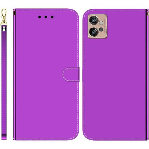 Funda Para Motorola Moto G32 Pu Cuero Folio Cartera Carcasa Ranuras Para Tarjetas Soporte Plegable Cierre Magnetico Imitación Espejo Flip Billetera Case Para Motorola Moto G32,Púrpura