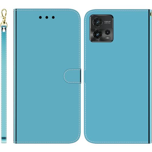Funda Para Motorola Moto G72 Premium Pu Cuero Billetera Case Imitación Espejo Desgin Con Ranuras Para Tarjetas Soporte Plegable Cierre Magnetico Flip Carcasa Para Motorola Moto G72,Azul