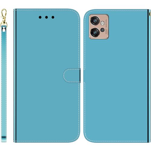 Funda Para Motorola Moto G32 Premium Pu Cuero Billetera Case Imitación Espejo Desgin Con Ranuras Para Tarjetas Soporte Plegable Cierre Magnetico Flip Carcasa Para Motorola Moto G32,Azul