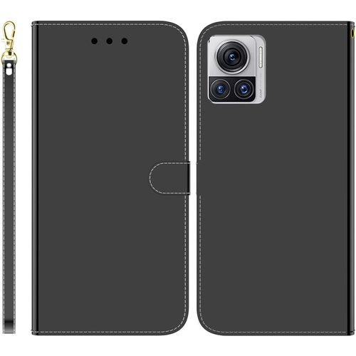 Funda Para Motorola Moto X30 Pro/Edge 30 Ultra Pu Cuero Folio Cartera Carcasa Ranuras Para Tarjetas Soporte Plegable Cierre Magnetico Imitación Espejo Flip Billetera Case Para Moto X30 Pro,Negro