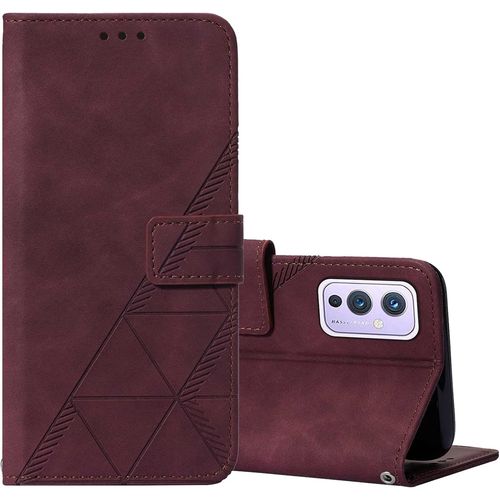 Coque Portefeuille Pour Oneplus 9 Avec Film De Protection Écran Hd Flip Cuir Pu Etui Magnétique Housse Fermeture Aimantée Béquille Avec Cordon Cover Vin Rouge
