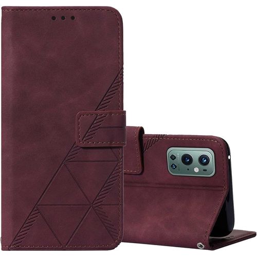 Coque Portefeuille Pour Oneplus 9 Plus Avec Film De Protection Écran Hd Flip Cuir Pu Etui Magnétique Housse Fermeture Aimantée Béquille Avec Cordon Cover Vin Rouge