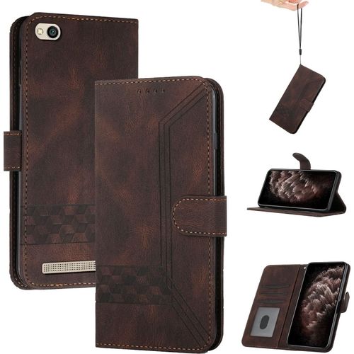 Coque Pour Xiaomi Redmi 5a, Etui Coque Pour Xiaomi Redmi 5a, Cuir Etui Housse Premium Pu Portefeuille Magnétique Porte Cartes Stand Fonction Protection Rabat Case Brun