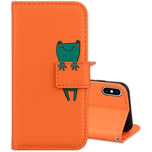 Coque Portefeuille Étui Pour Iphone X/Xs Iphone 10 Housse Protection Accessoires Case Flip Cover Phone Étuis En Faux Cuir Avec Stand Orange