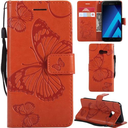 Samsung Galaxy A5 2017 Coque Modèle 3d Papillon Prime Pu Cuir Flip Folio Housse Étui Cover Case Wallet Portefeuille Support Dragonne Fermeture Magnétique Pour Samsung Galaxy A5 2017 - Orange