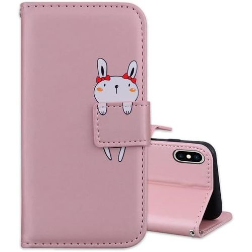 Coque Portefeuille Étui Pour Iphone X/Xs Iphone 10 Housse Protection Accessoires Case Flip Cover Phone Étuis En Faux Cuir Avec Stand Rose