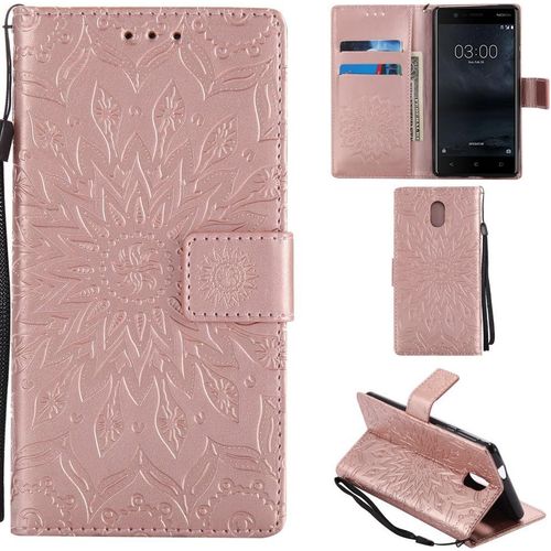Nokia 5 Coque Motif Tournesol Pu Cuir Flip Housse Étui Cover Case Wallet Pochette Support Avec Porte-Cartes Pour Nokia 5 - Rose Or
