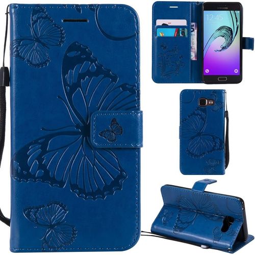 Samsung Galaxy A3 2016 Coque Modèle 3d Papillon Prime Pu Cuir Flip Folio Housse Étui Cover Case Wallet Portefeuille Support Dragonne Fermeture Magnétique Pour Samsung Galaxy A3 2016 - Bleu