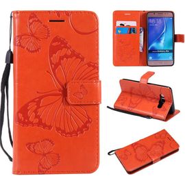 Samsung Galaxy J3 2016 Coque Modèle 3d Papillon Prime Pu Cuir Flip Folio Housse Étui Cover Case Wallet Portefeuille Support Dragonne Fermeture Magnétique Pour Samsung Galaxy J3 2016 - Orange