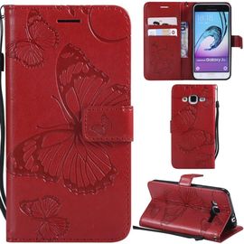 Samsung Galaxy J3 2016 Coque Modèle 3d Papillon Prime Pu Cuir Flip Folio Housse Étui Cover Case Wallet Portefeuille Support Dragonne Fermeture Magnétique Pour Samsung Galaxy J3 2016 - Rouge