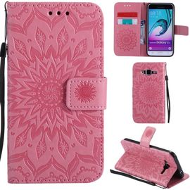 Samsung Galaxy J3 2016 Coque Motif Tournesol Pu Cuir Flip Housse Étui Cover Case Wallet Pochette Support Avec Porte-Cartes Pour Samsung Galaxy J3 2016 - Rose Clair