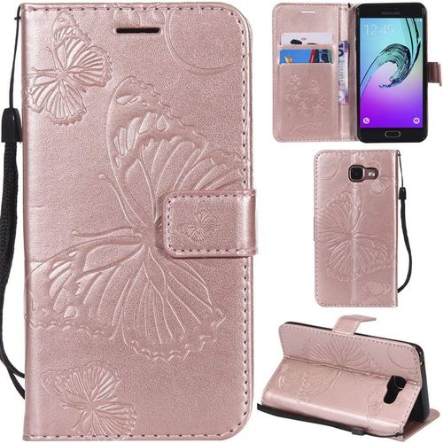 Samsung Galaxy A3 2016 Coque Modèle 3d Papillon Prime Pu Cuir Flip Folio Housse Étui Cover Case Wallet Portefeuille Support Dragonne Fermeture Magnétique Pour Samsung Galaxy A3 2016 - Or Rose