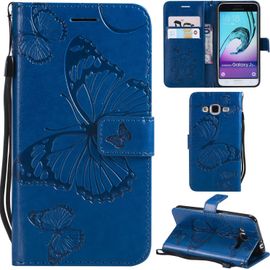 Samsung Galaxy J3 2016 Coque Modèle 3d Papillon Prime Pu Cuir Flip Folio Housse Étui Cover Case Wallet Portefeuille Support Dragonne Fermeture Magnétique Pour Samsung Galaxy J3 2016 - Bleu