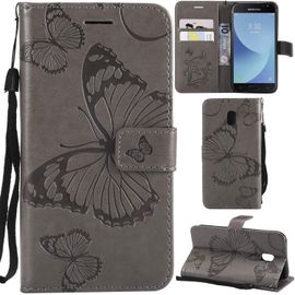Samsung Galaxy J3 2017 Coque Modèle 3d Papillon Prime Pu Cuir Flip Folio Housse Étui Cover Case Wallet Portefeuille Support Dragonne Fermeture Magnétique Pour Samsung Galaxy J3 2017 - Gris