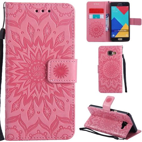 Samsung Galaxy A3 2016 Coque Motif Tournesol Pu Cuir Flip Housse Étui Cover Case Wallet Pochette Support Avec Porte-Cartes Pour Samsung Galaxy A3 2016 - Rose Clair