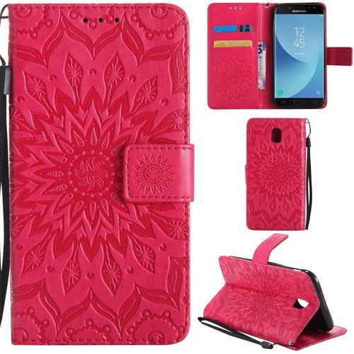 Samsung Galaxy J3 2017 Coque Motif Tournesol Pu Cuir Flip Housse Étui Cover Case Wallet Pochette Support Avec Porte-Cartes Pour Samsung Galaxy J3 2017 - Rouge