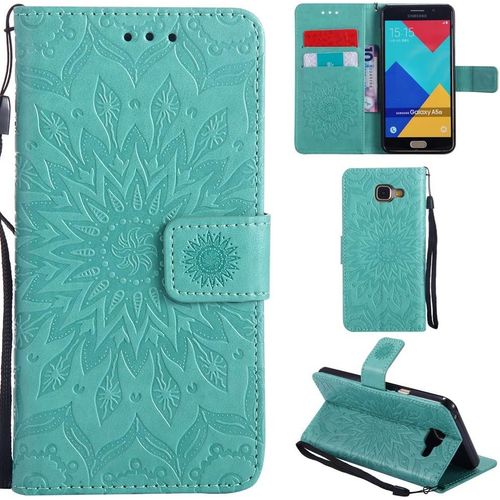 Samsung Galaxy A3 2016 Coque Motif Tournesol Pu Cuir Flip Housse Étui Cover Case Wallet Pochette Support Avec Porte-Cartes Pour Samsung Galaxy A3 2016 - Vert