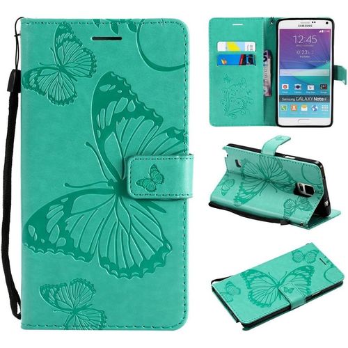 Samsung Galaxy Note 4 Coque Modèle 3d Papillon Prime Pu Cuir Flip Folio Housse Étui Cover Case Wallet Portefeuille Support Dragonne Fermeture Magnétique Pour Samsung Galaxy Note 4 - Vert