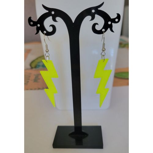 Boucles D'oreilles Eclair Plein Jaune Fluo Disco Annee 80 !