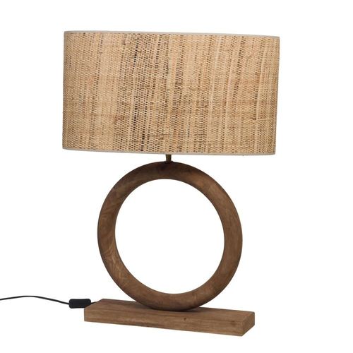 Lampe Ronde En Bois Moyen Modèle Abat Jour En Rabanne