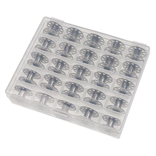 vhbw Boîte de rangement compatible avec Singer 1748, 1732, 2010 Superb, 2010 Professional canettes de machine à coudre - inclus canettes en métal