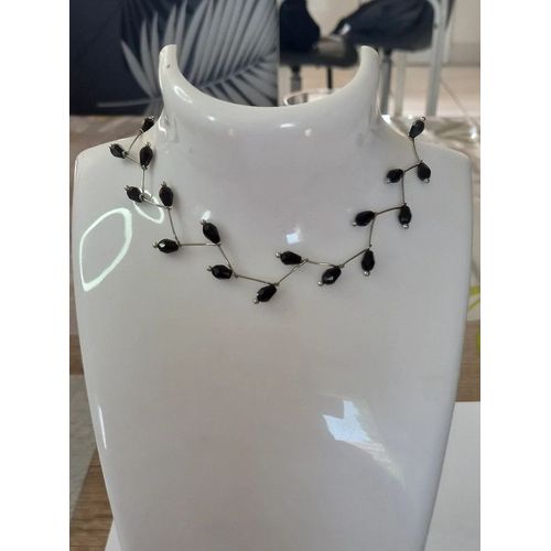 Collier Ras De Cou Argente Perles Noires