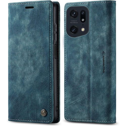 Coque Pour Oppo Find X5 Pro 5g, Étui De Protection Rétro Magnetique Antichoc Pu En Cuir Clapet Portefeuille Protection Housse Pour Samsung Galaxy M32 4g -Blue