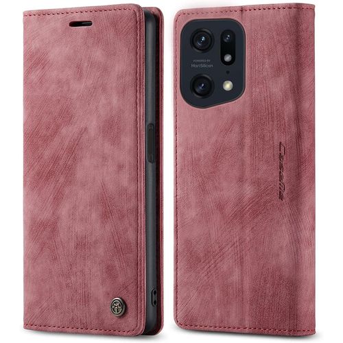 Coque Pour Oppo Find X5 Pro 5g, Étui De Protection Rétro Magnetique Antichoc Pu En Cuir Clapet Portefeuille Protection Housse Pour Samsung Galaxy M32 4g -Rouge