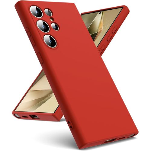 Coque Pour Samsung Galaxy S24 Ultra 5g, Coque Silicone Liquide Intérieur Microfibre Souple Étuis En Caoutchouc Housse Antichoc Protection Bumper Coque S24 Ultra - Rouge